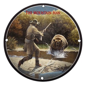 Epic Showdown: The Mountain Man vs. Grizzly Bear Porcelain Sign Art