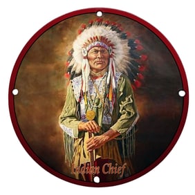 Majestic Indian Chief Porcelain Sign with Vibrant Imagery and Cultural Depth