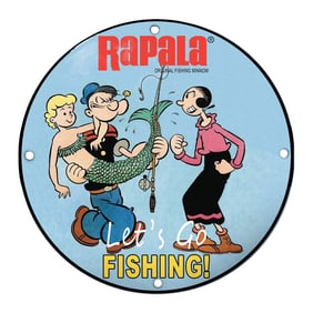 Vintage-Inspired 'Let's Go Fishing!' Porcelain Sign Featuring Iconic Characters