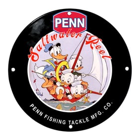 Colorful Penn Fishing Tackle Sign Featuring Disney Characters - Saltwater Reel Design