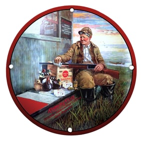 Remington Porcelain Sign: Tranquil Waterfowl Hunt Scene with Iconic Branding