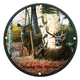 Majestic Whitetail Deer Buck and Doe Porcelain Sign: Nature's Serenity in Autumn