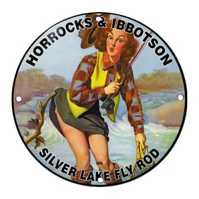 Vintage Porcelain Sign Featuring Playful Fisherwoman - Horrocks & Ibbetson