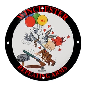 Winchester Repeating Arms Porcelain Sign Featuring Bugs Bunny & Elmer Fudd (1952)