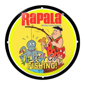 Rapala Fishing Sign Featuring Classic Cartoon Characters and Vibrant Colors