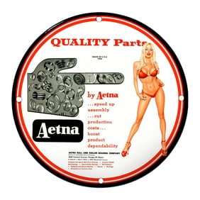Aetna Quality Parts Porcelain Sign with Vibrant Imagery and Bold Text