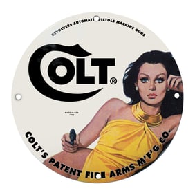 Striking COLT? Porcelain Sign Featuring Iconic Pin-Up Model - 1965 Vintage Design