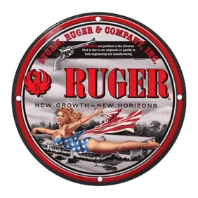 Striking Ruger Porcelain Sign with Bold Graphics and Iconic Imagery