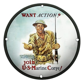 Vintage U.S. Marine Corps Recruitment Sign Featuring Dynamic Soldier Imagery