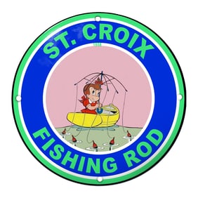 Colorful St. Croix Fishing Rod Sign Featuring Cheerful Fisherman Design