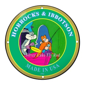 Vivid Porcelain Sign Featuring Cartoon Characters for Horrocks & Ibbotson Fishing Gear