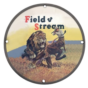 Vivid Field & Stream Porcelain Sign Featuring Dramatic Wildlife Scene