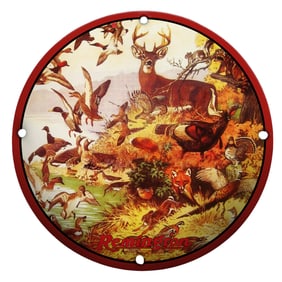 Vibrant Remington Wildlife Porcelain Sign Featuring Majestic Deer and Diverse Birds