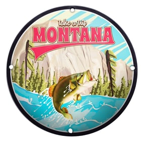 Vibrant Vintage Porcelain Sign: Explore the Wilds of Montana