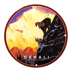 Majestic Denali National Park Porcelain Sign Featuring Scenic Wildlife Design