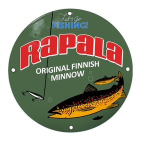 Vintage Rapala Fishing Sign ? Original Finnish Minnow Design with Iconic Imagery