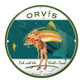 Orvis 1933 Porcelain Sign: A Vivid Tribute to Fishing's Fine Artistry