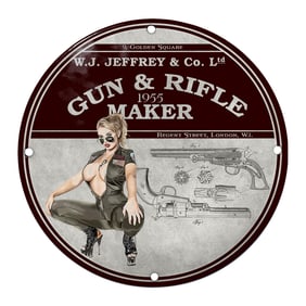 W.J. Jeffrey & Co. Ltd. Gun & Rifle Maker Classic Porcelain Sign (1955)