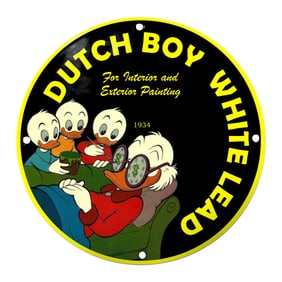 Charming Dutch Boy Porcelain Sign: Whimsical Ducks Promote Quality Painting Supplies