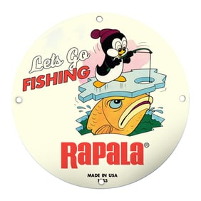 Charming Rapala Polar Penguin Fishing Sign - Fun Cartoon Art with Vibrant Colors