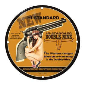 Stunning Hi-Standard Double-Nine Porcelain Sign with Striking Western Imagery