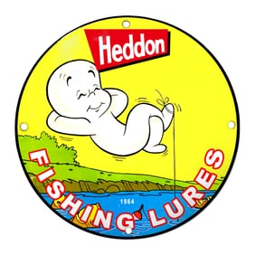 Charming Heddon Porcelain Sign Featuring Adventure-Ready Casper the Friendly Ghost