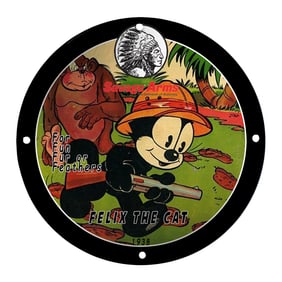 Playful Porcelain Sign Featuring Felix the Cat and Savage Arms Logo