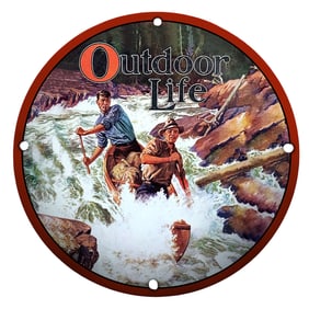 Adventurous Outdoor Life Porcelain Sign Featuring Paddlers in Wild Waters