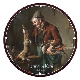 Charming Porcelain Sign Featuring Work of Hermann Kern, Elegant Vintage Imagery