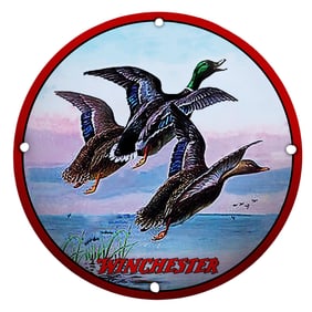 Majestic Mallards in Flight ? Winchester Porcelain Sign Artwork