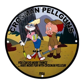 Crosman Pellguns Cartoon Sign Featuring Bugs Bunny and Elmer Fudd - 1956