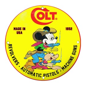 Vibrant Colt Design Porcelain Sign Featuring Iconic Cartoon Characters ? 1952