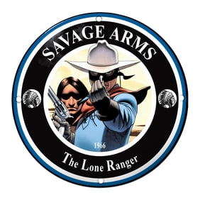 Vintage Savage Arms Sign Featuring The Lone Ranger and Tonto Artwork (1966)
