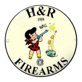 Playful H&R Firearms Sign Featuring a Cartoonish Girl with a Rifle - 1959