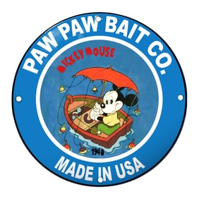 Charming Porcelain Sign: Mickey Mouse and Paw Paw Bait Co. Delightful Design