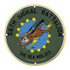 56th Signal Battalion Porcelain Sign: The Sea Wolves - Dynamic Military Artwork