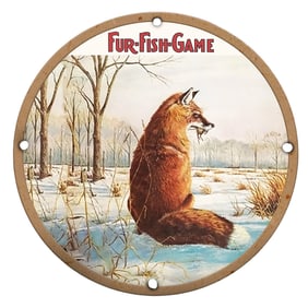 Captivating Porcelain Sign Featuring a Regal Fox in Tranquil Winter Landscape