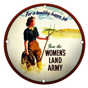 Empowering Porcelain Sign: Join the Women's Land Army for a Healthy, Happy Job