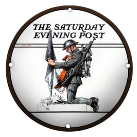 Iconic 1918 The Saturday Evening Post Porcelain Sign Featuring a Proud Soldier