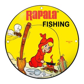 Playful Rapala Fishing Porcelain Sign with Whimsical Cartoon Imagery