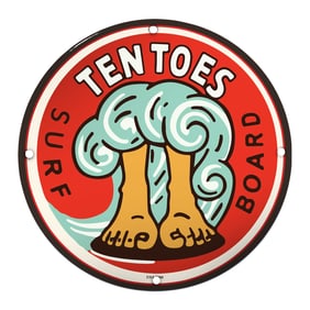 Vibrant 'Ten Toes Surf Board' Porcelain Sign: A Celebration of Surf Culture