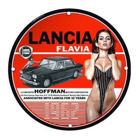 Vivid Porcelain Sign Featuring Lancia Flavia with Glamorous Imagery and Bold Branding