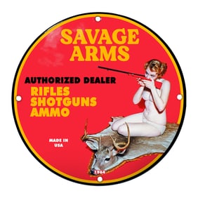 Savage Arms Authorized Dealer Porcelain Sign - Hunting Rifles, Shotguns & Ammo 1964