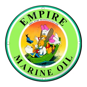 Charming Porcelain Sign for Empire Marine Oil Featuring Iconic Cartoon Characters