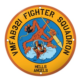VMF-321 Fighter Squadron Porcelain Sign: Hells Angels - A Colorful Tribute to Aviation