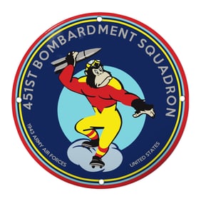 Vibrant 451st Bombardment Squadron Porcelain Sign Featuring Playful Gorilla Mascot