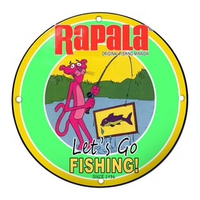 Colorful Rapala Fishing Sign Featuring the Pink Panther: Let's Go Fishing!