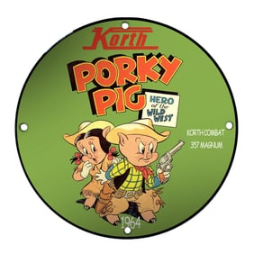 Korth Combat .357 Magnum porcelain sign dated 1964 with Porky Pig