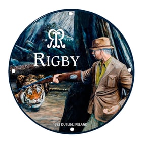 Exquisite Rigby Porcelain Sign Featuring Majestic Tiger Hunt Scene