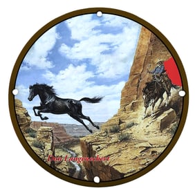 Majestic Wild West Porcelain Sign Featuring Galloping Mustang and Cowboy